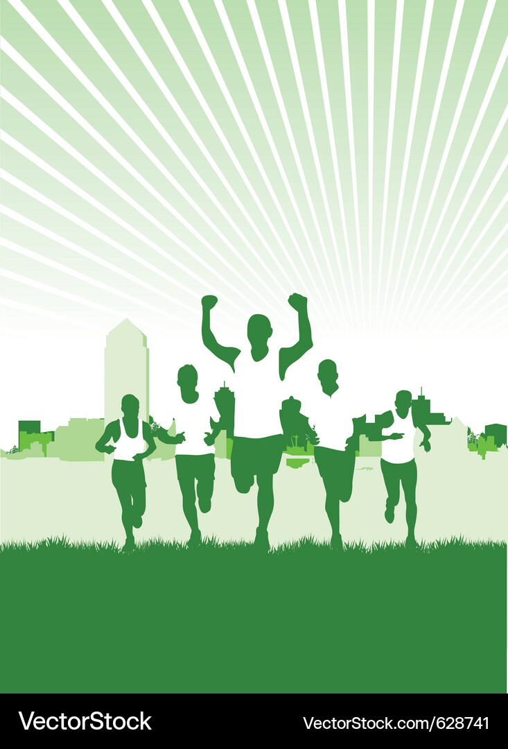 Group of Runners in Cityscape Vector Image