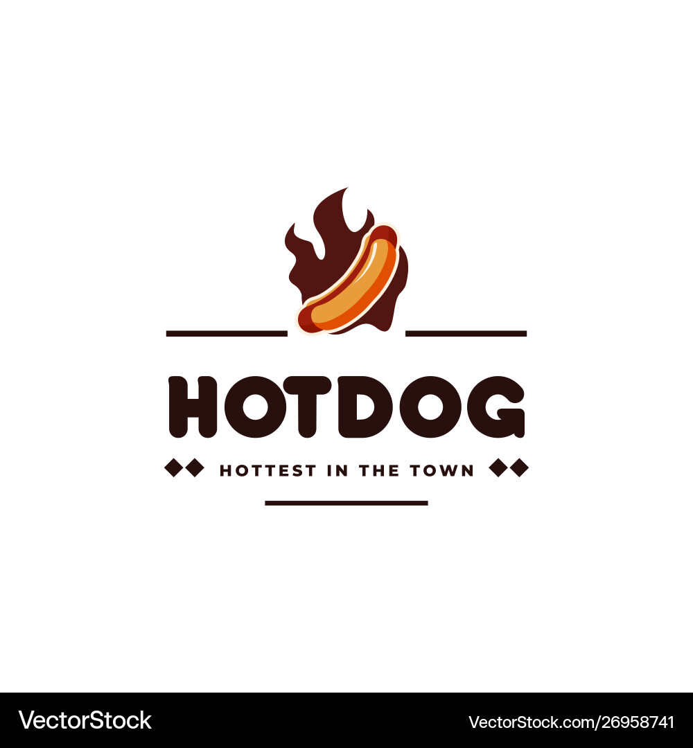 Hotdog and fire vintage emblem hipster logo Hotdog and fire vintage emblem hipster logo vector image