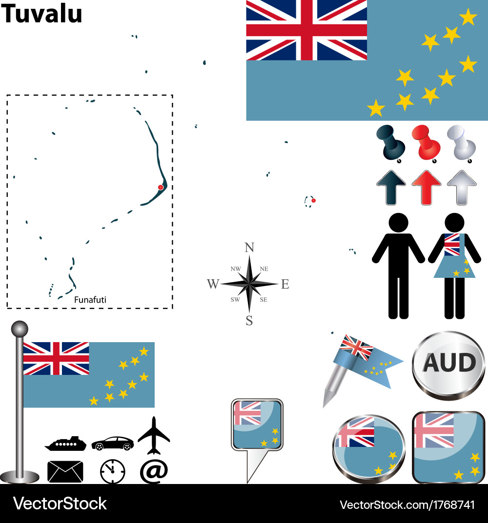 Tuvalu Map with Flags and Borders vector image
