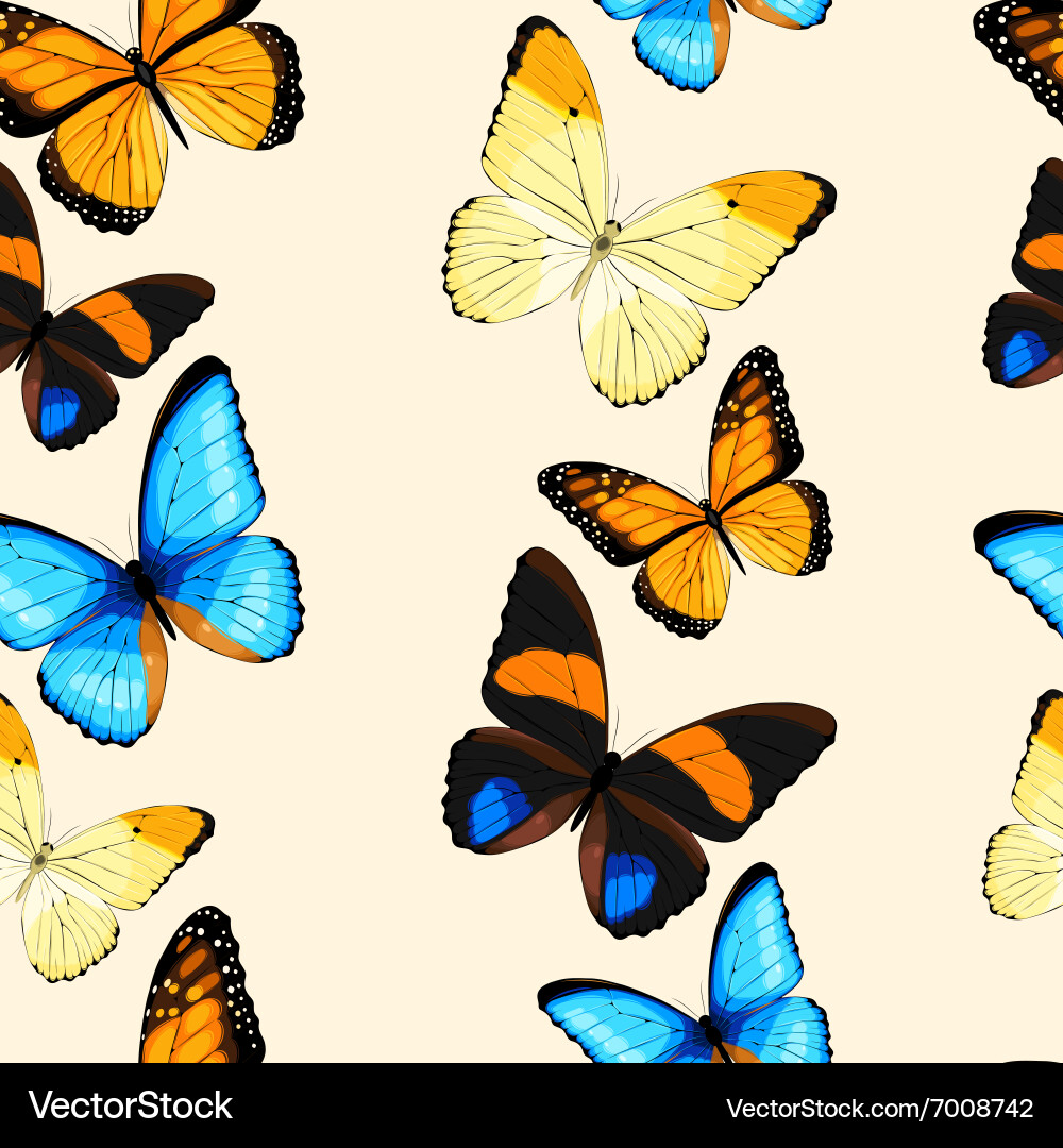 Blue Butterfly Seamless Pattern Vector Image