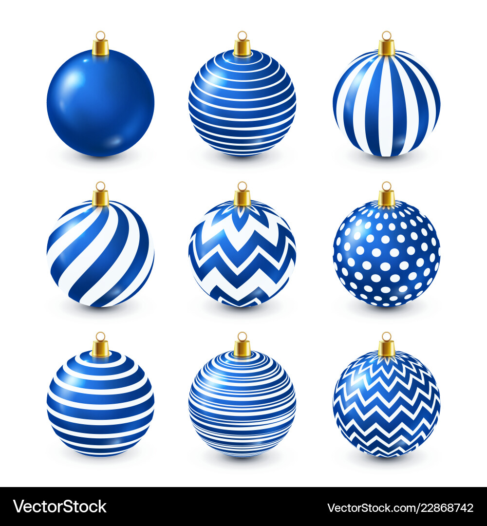 Christmas tree shiny blue balls set new year Christmas tree shiny blue balls set new year vector image