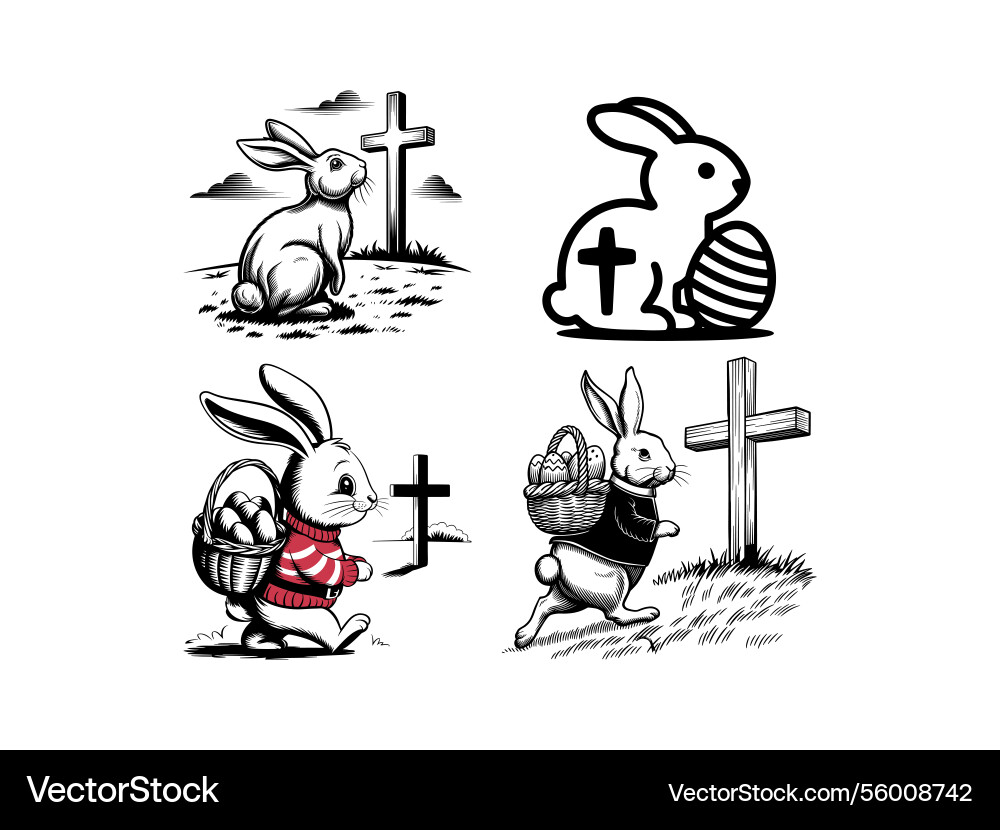 Easter bunny cross line art christian rabbit Vector Image