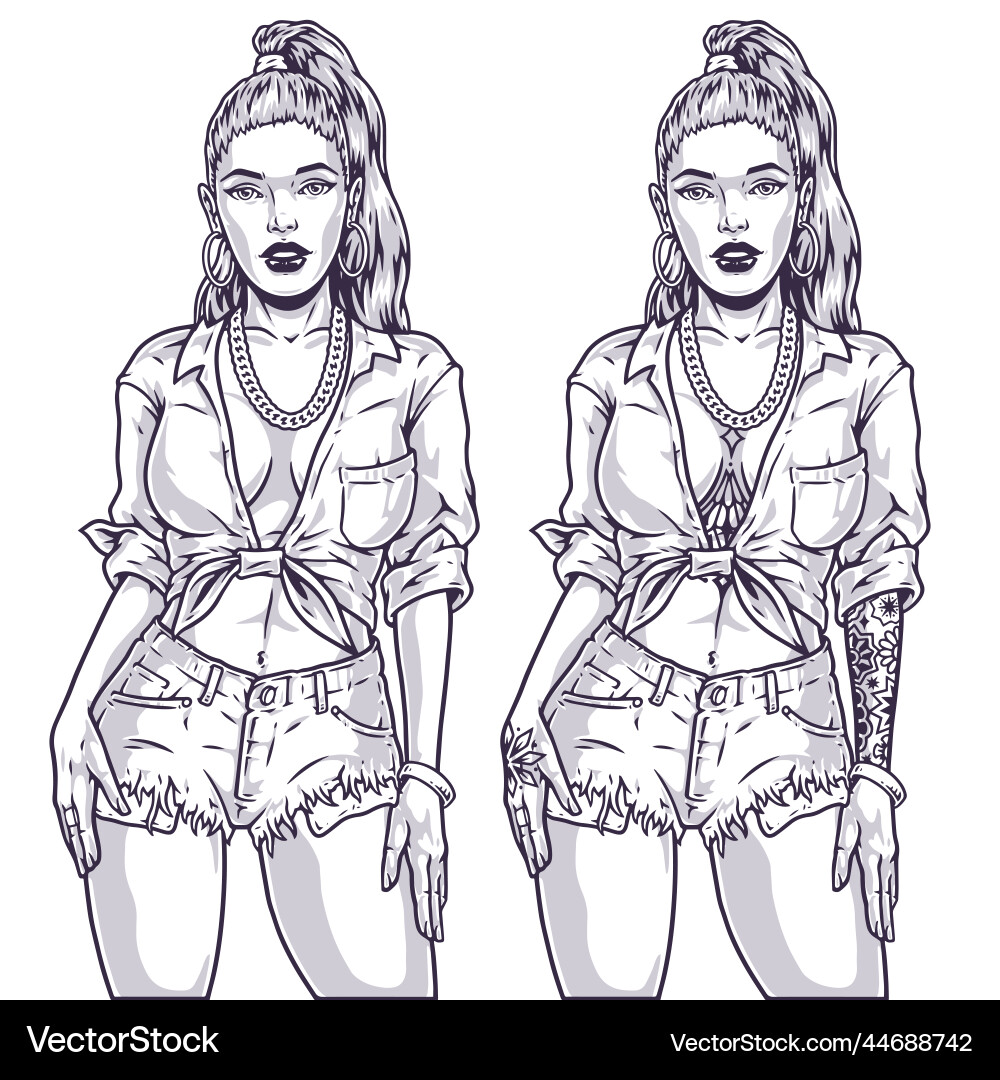 Hot young girl monochrome emblem Hot young girl monochrome emblem vector image