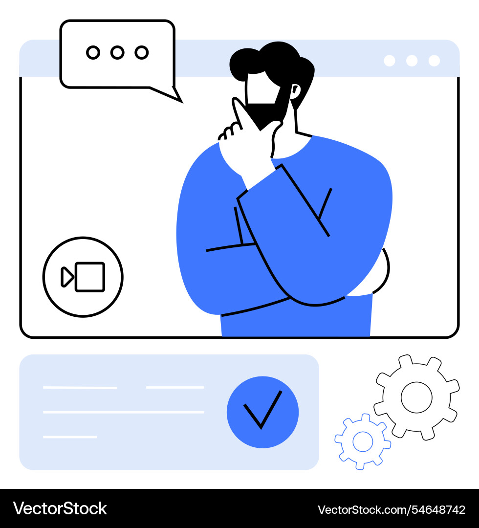 Man thinking during a video call with speech Man thinking during a video call with speech vector image