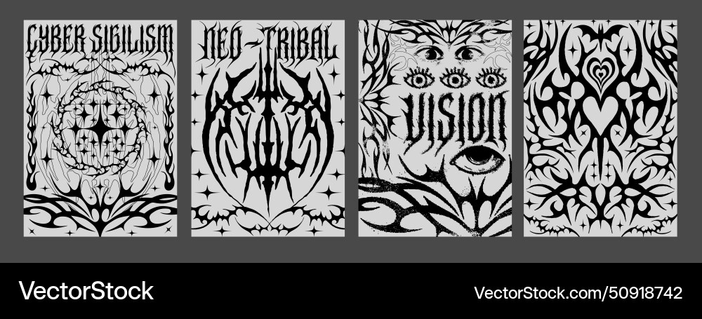 Set von neo tribal posters cyber sigilism Tattoo Set von neo tribal posters cyber sigilism Tattoo vektorbild