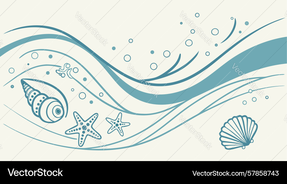 Abstract seashells with ocean waves pattern Vector Image
