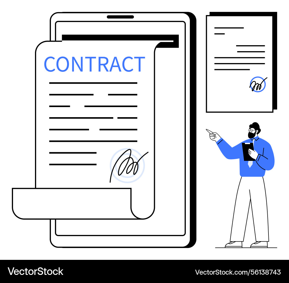 Digital contract display with signature on tablet Vector Image