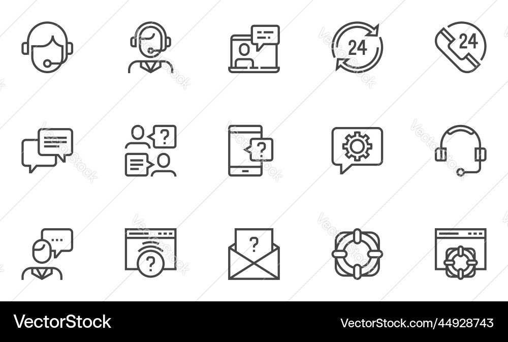 Help support and contact flat line icons set Help support and contact flat line icons set vector image