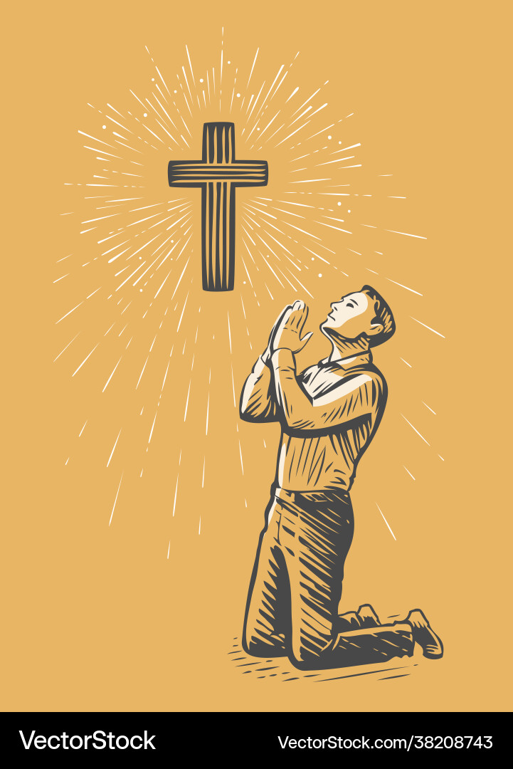 Man praises god in prayer worship faith concept Man praises god in prayer worship faith concept vector image
