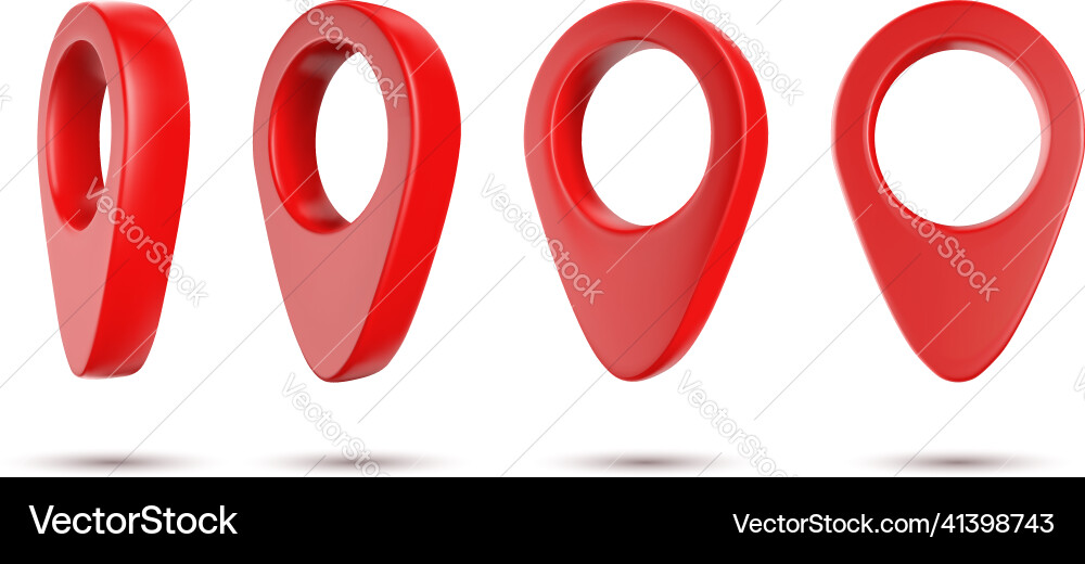Red location map pin 3d pointer icon set Red location map pin 3d pointer icon set vector image