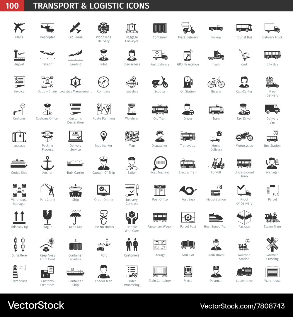 Transport Logistics Icon Set Vector Image