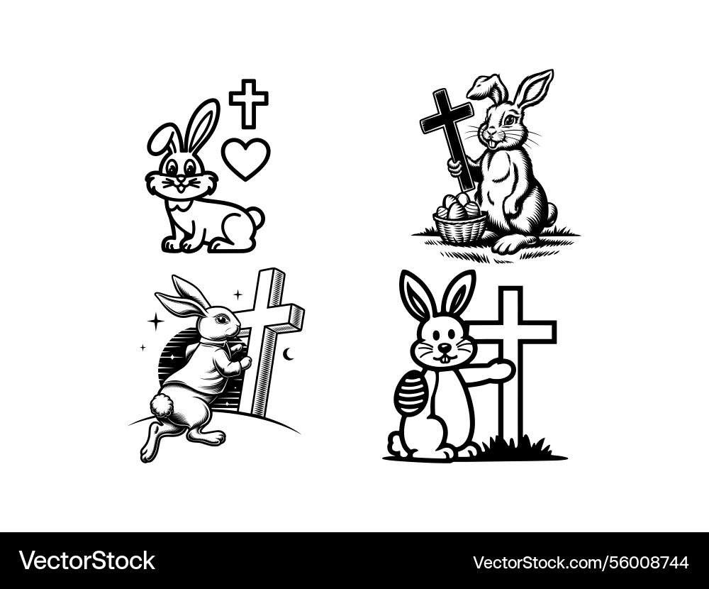 Easter bunny cross line art christian rabbit Vector Image