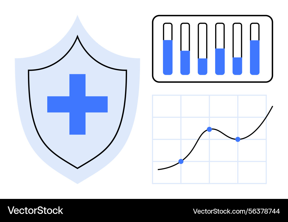 Healthcare data analysis with shield bar chart Vector Image