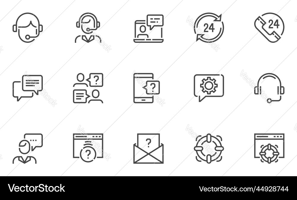 Help support and contact flat line icons set vector image