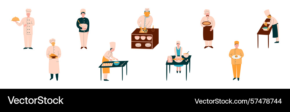 Man chef character in uniform cooking set Vector Image