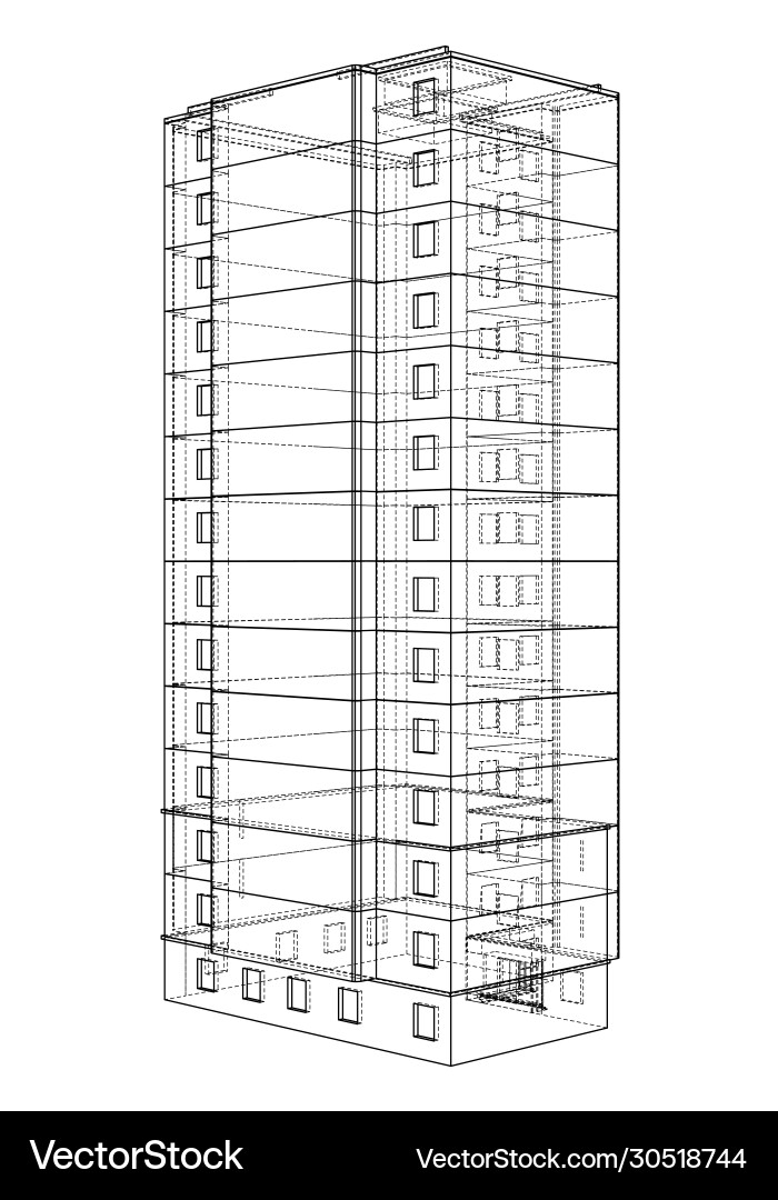 Multi-Story Building Wireframe Model Vector Image