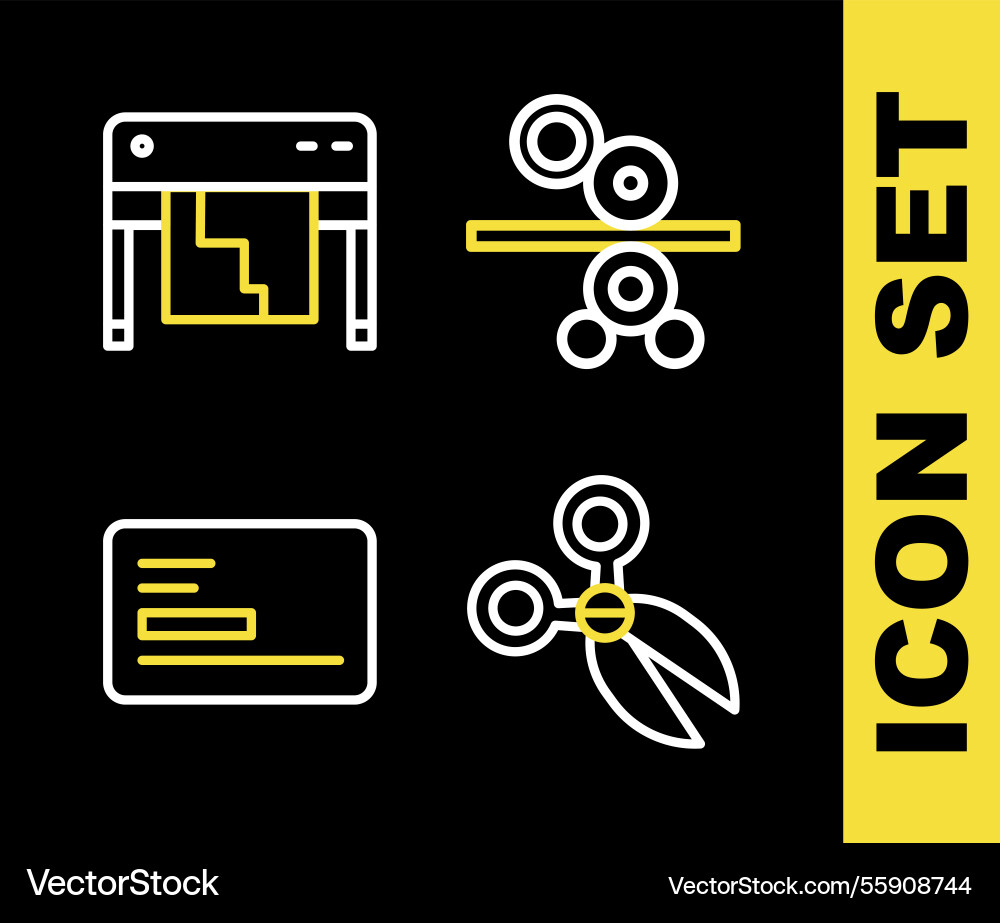 Set line paper roll of printing press scissors Set line paper roll of printing press scissors vector image