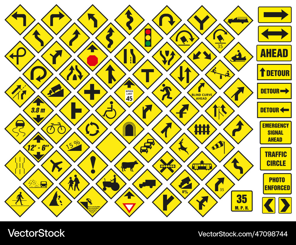 Set of yellow road signs american Set of yellow road signs american vector image