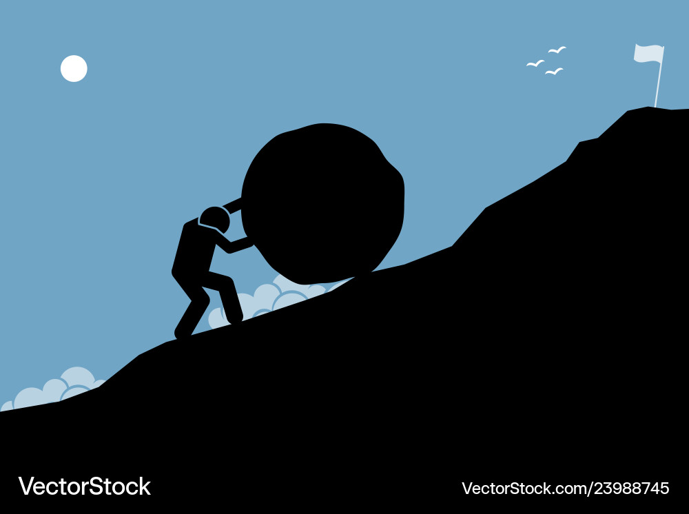 A strong man pushing big rock up the hill A strong man pushing big rock up the hill vector image