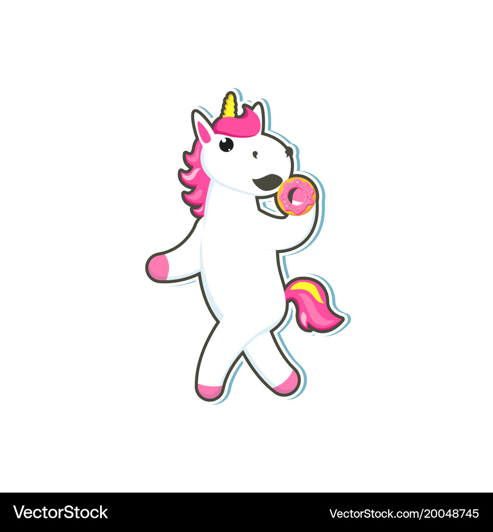 Cute Cartoon Unicorn Eating Donut Vector Image