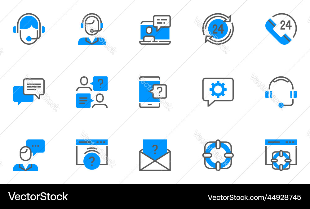 Help support and contact flat line icons set Help support and contact flat line icons set vector image