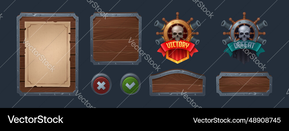 Pirate adventure game ui elements Pirate adventure game ui elements vector image