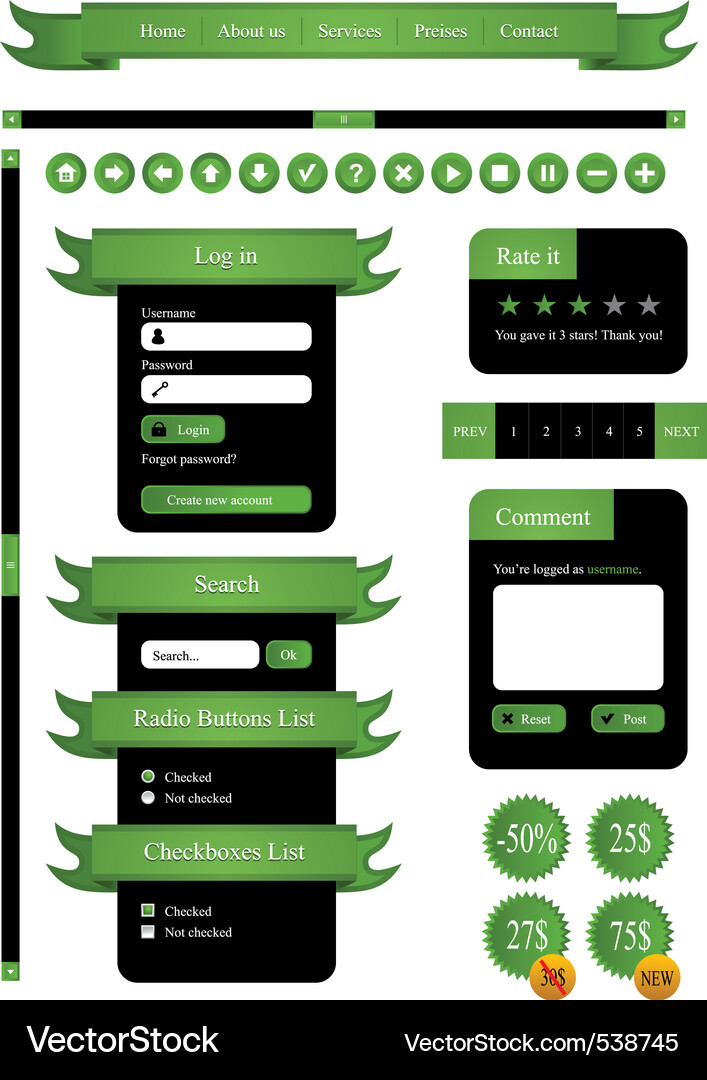 Web UI Elements & Templates Vector Image