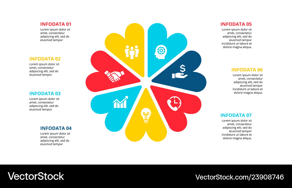 Abstract flat elements of cycle diagram with 7 Abstract flat elements of cycle diagram with 7 vector image