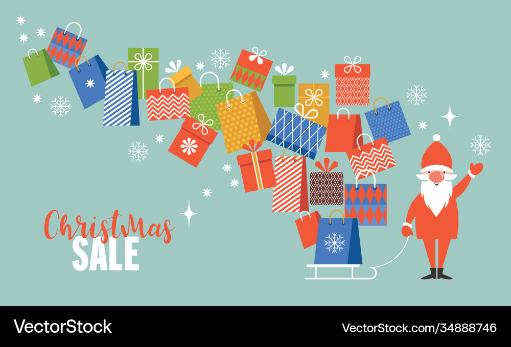 Christmas sale santa with gifts vector image