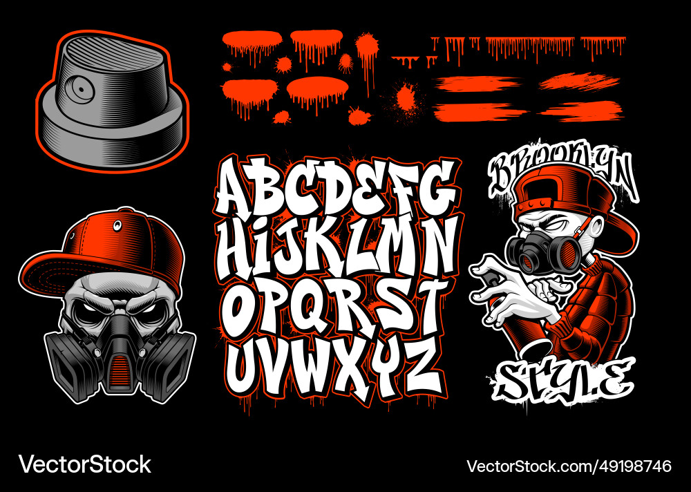 Urban Street Art Font & Graffiti Set Vector Image