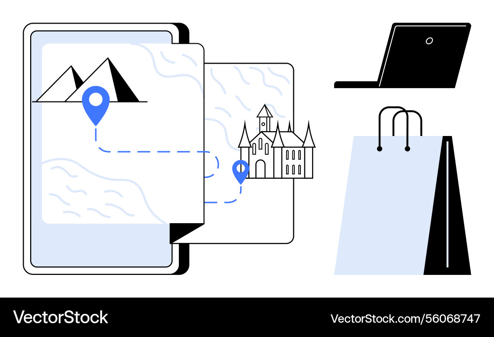 Digital map navigation for exploring landmarks Digital map navigation for exploring landmarks vector image