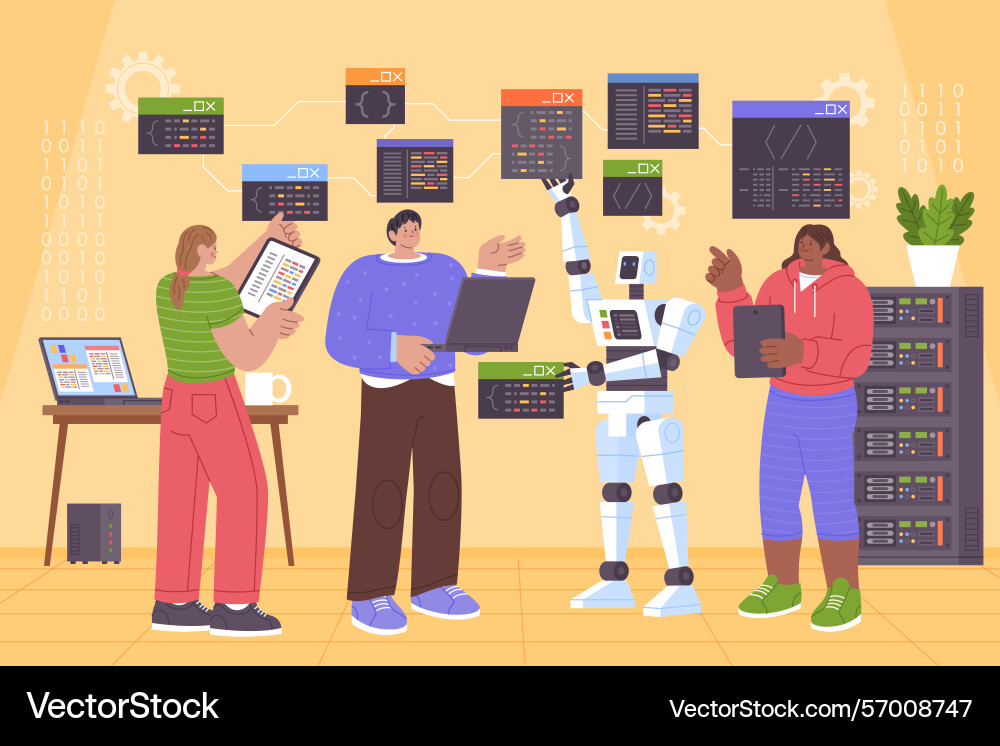 Hackathon Hand gezogen flache geek Codierung Vektorbild
