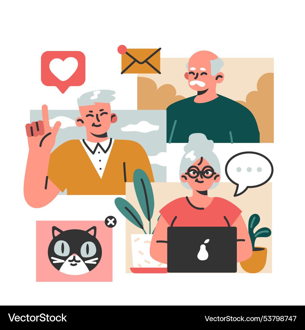 Modern old characters using internet and computer Modern old characters using internet and computer vector image