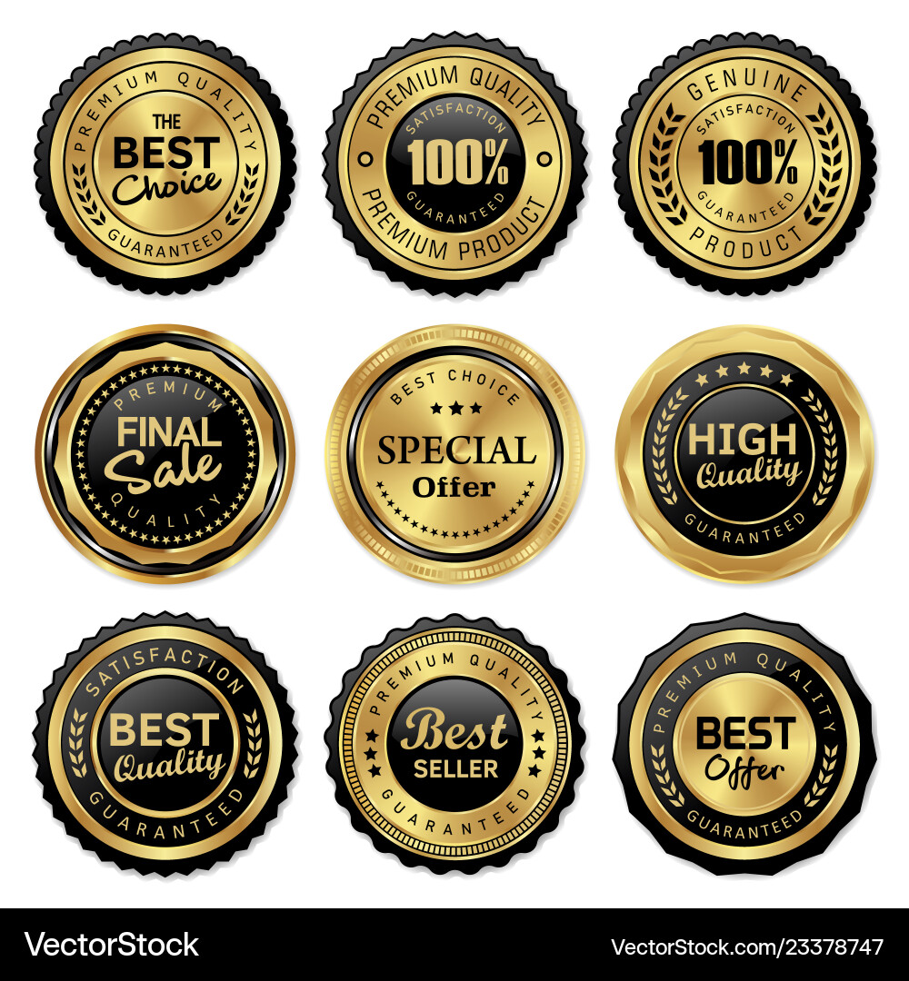 Premium Quality Gold Badges & Labels Vector Image