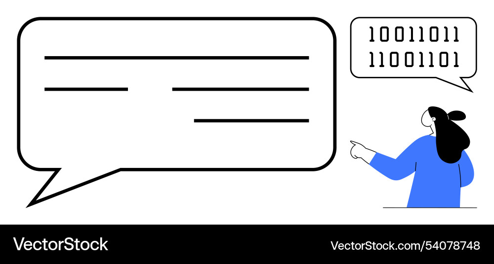 Binary code text boxes and pointing woman in blue Binary code text boxes and pointing woman in blue vector image