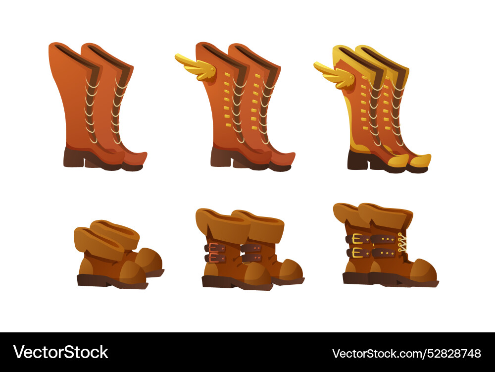Design ui set of boots and shoes for game flat Design ui set of boots and shoes for game flat vector image