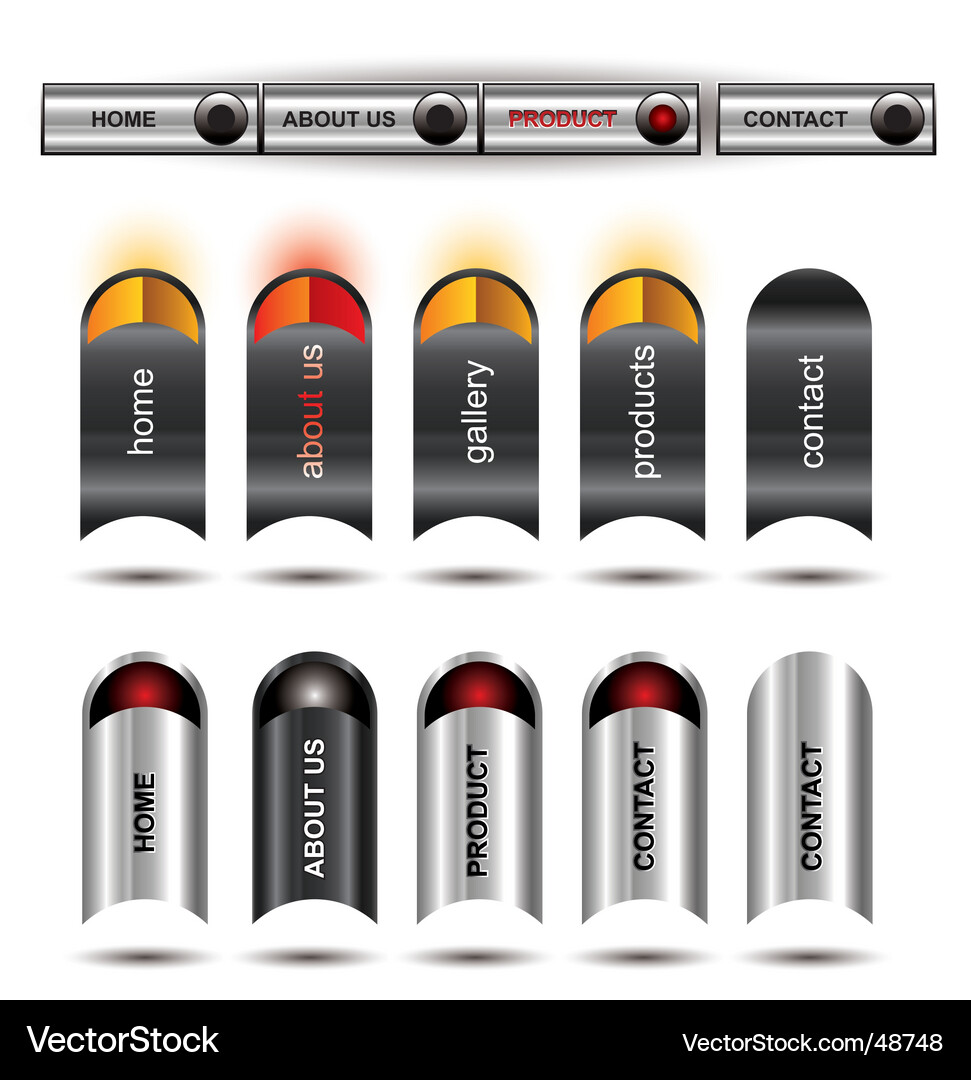 Metallic editable website buttons Vector Image