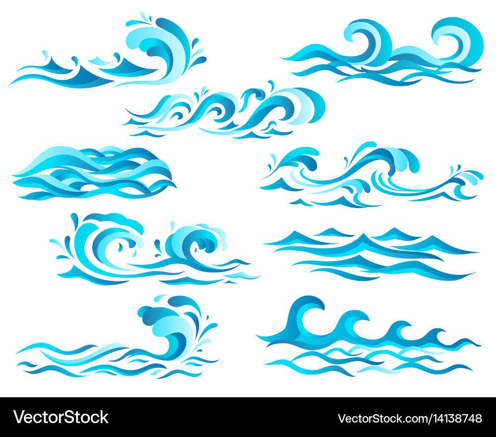 Ocean Wave Icons - Blue Water Splash vector image