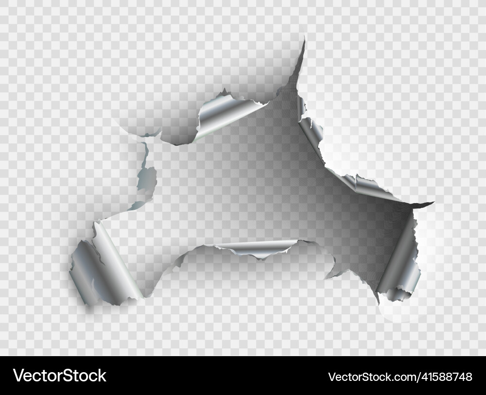 Ragged hole torn in ripped metal on transparent Ragged hole torn in ripped metal on transparent vector image