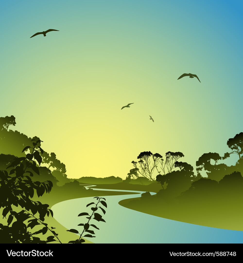 Riverbank Forest Landscape vector image