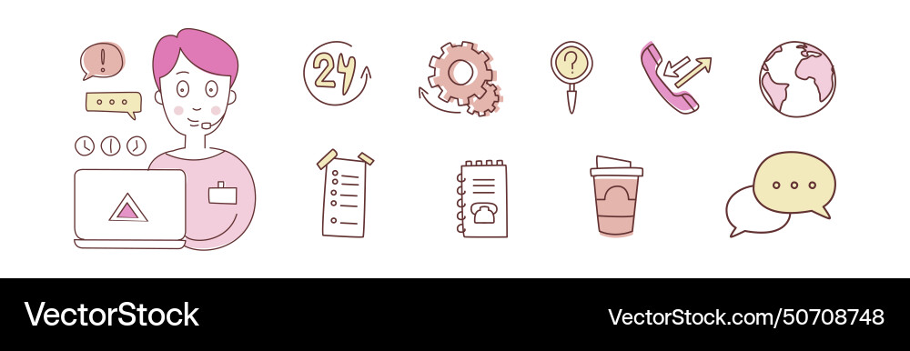 Support service icon and call center element Support service icon and call center element vector image