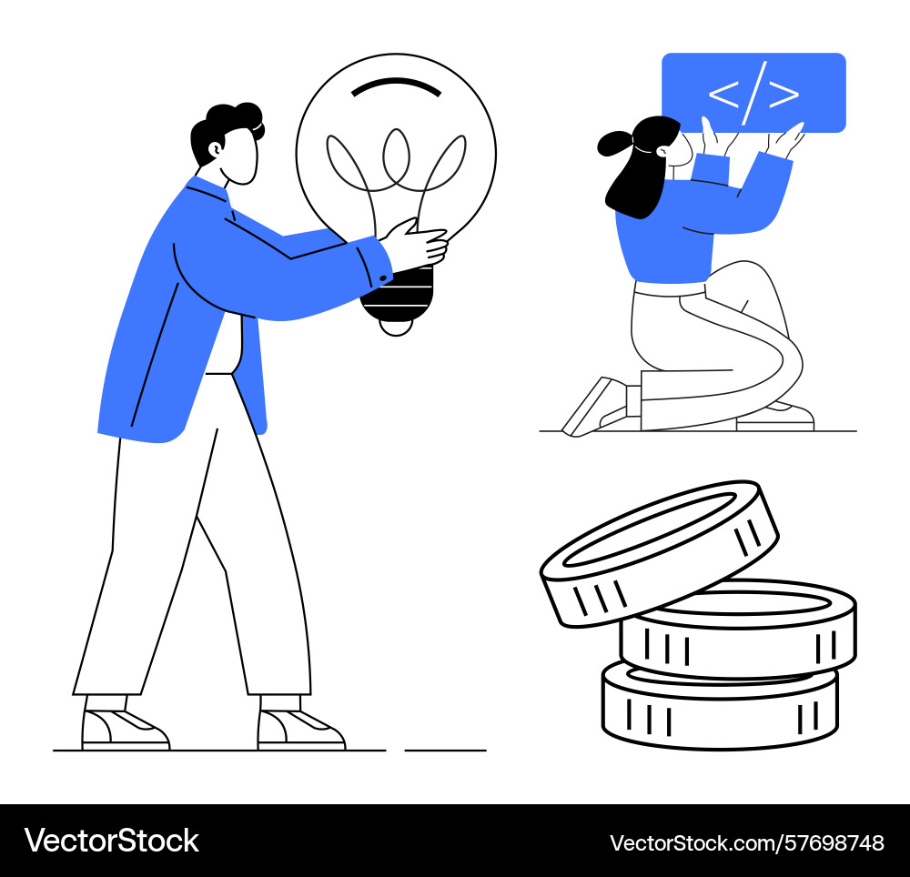 Teamwork concept idea generation coding Teamwork concept idea generation coding vector image