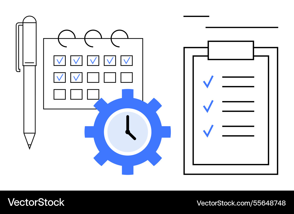 Time management with checklist calendar clock Time management with checklist calendar clock vector image
