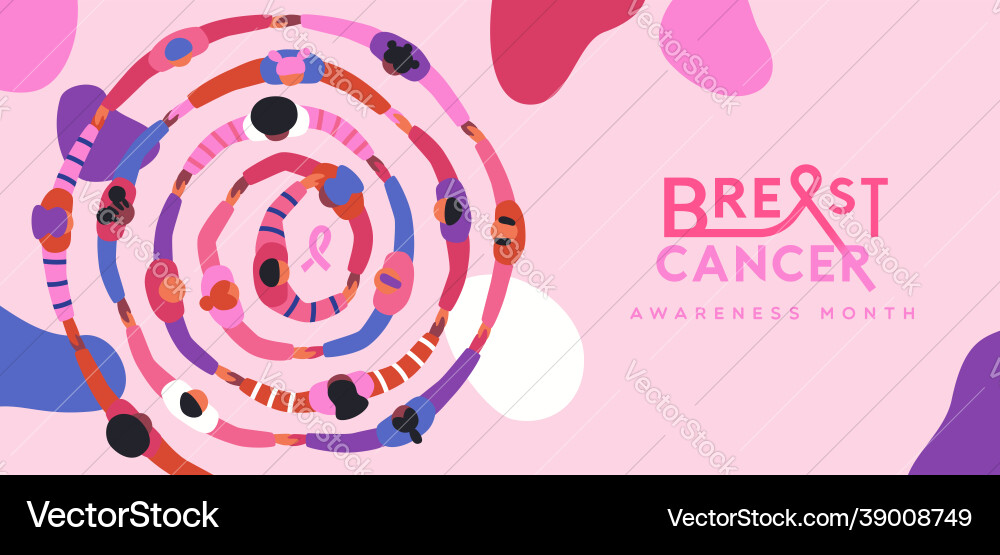 Breast cancer month people holding hands banner Breast cancer month people holding hands banner vector image