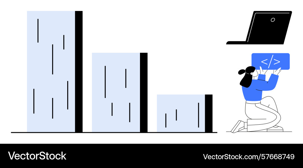 Developer analyzing coding solutions with laptop vector image