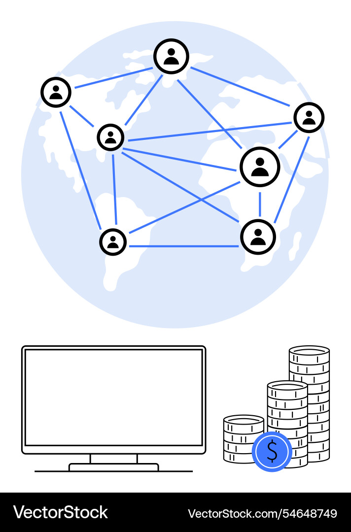Global network connections with computer screen Global network connections with computer screen Vector Image