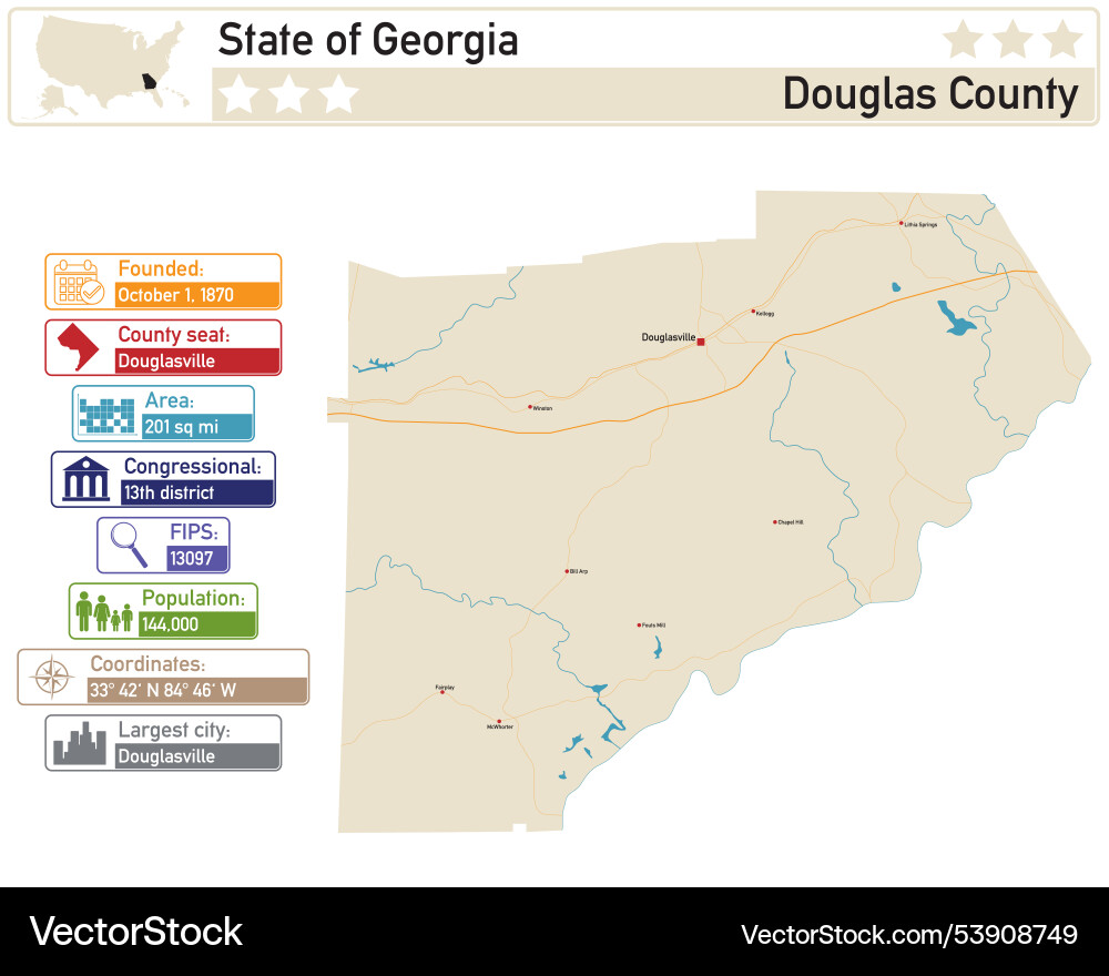 Map of douglas county in georgia usa Map of douglas county in georgia usa vector image
