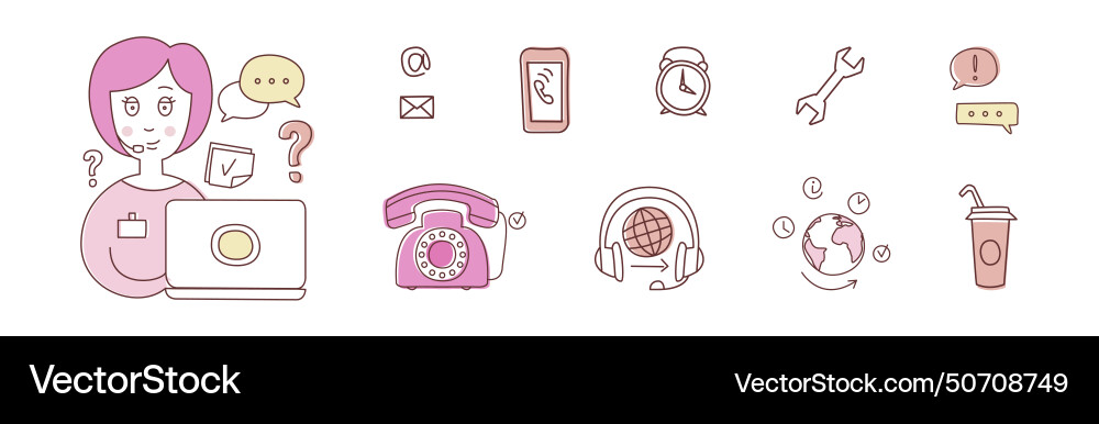 Support service icon and call center element Support service icon and call center element vector image