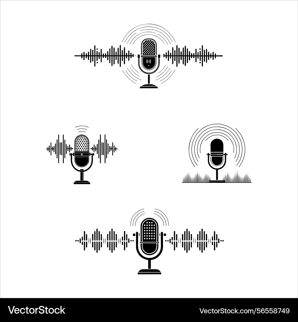 Vintage microphone icons set with dynamic sound Vector Image