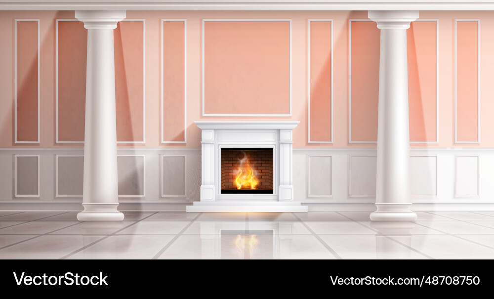 Column fireplace interior composition vector image